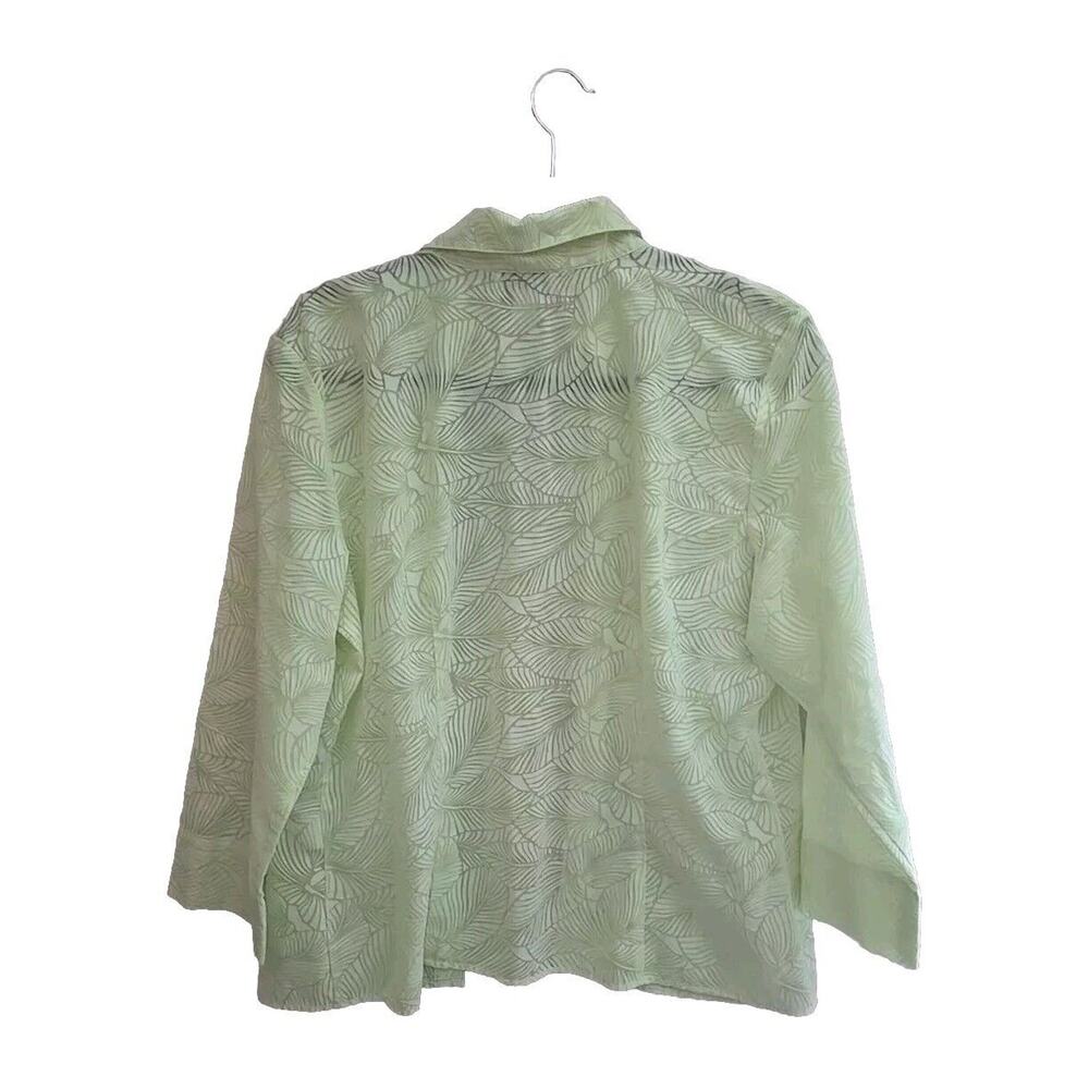 Talbots Green Leaves Print Semi-Sheer Button Front‎ Long Sleeve Top Womans Sz 16 - Picture 2 of 5